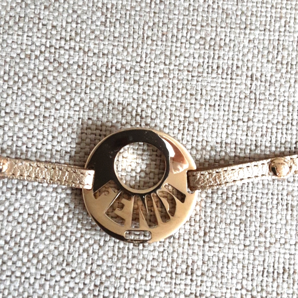 Fendi Metallic Gold Logo Disc Bracelet with Light Pink Band - Picture 5 of 11